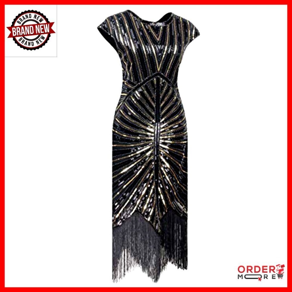 Vintage Flapper Fringe Beaded Gatsby Party Dress with Accessories Set - Picture 2 of 6